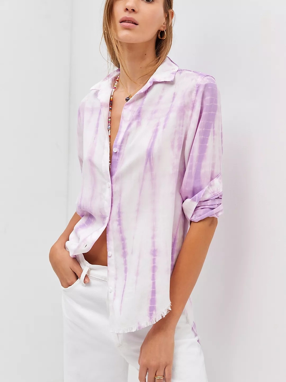cloth & stone Anthropologie Lilac Tie-Dye Button-Down Shirt Size Small